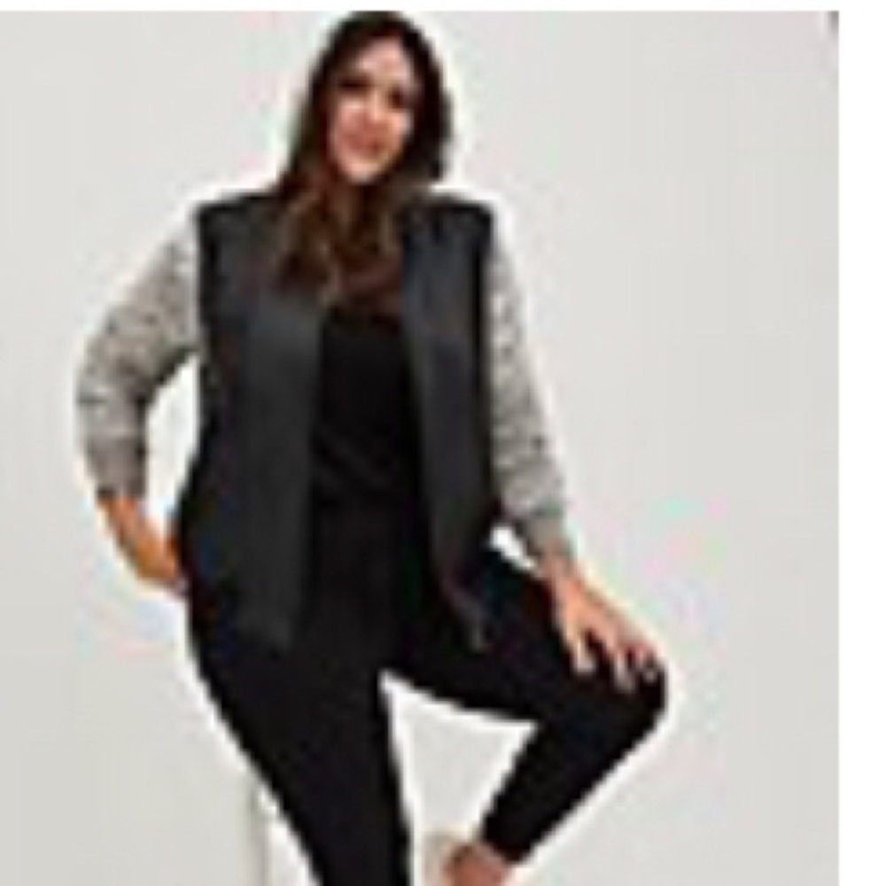 Torrid Black Faux Leather and marled grey bomber Jacket